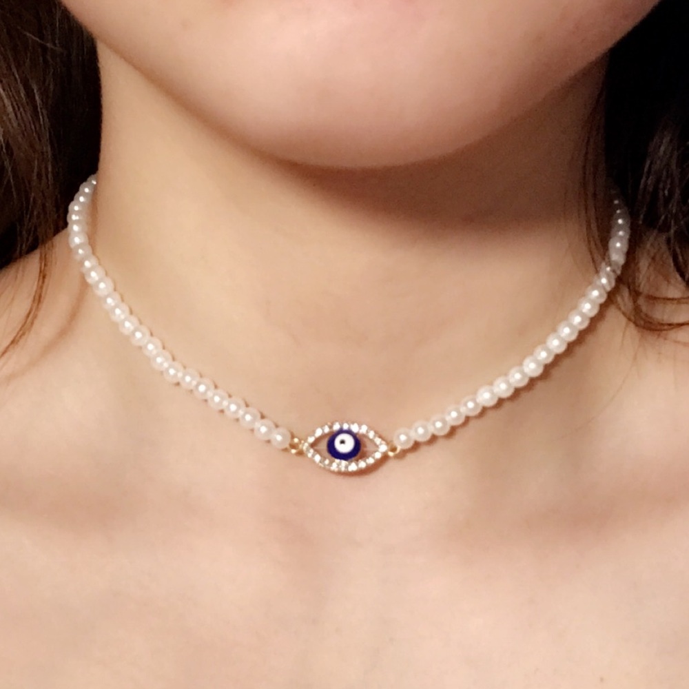 Unique Evil Eye Pearl Necklace